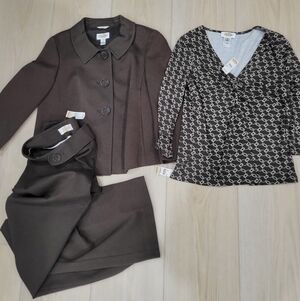 Talbots Womens Brown 3pc Suit Set NWT Blazer SZ6. Pants SZ8. Dress Shirt SZ SM.
